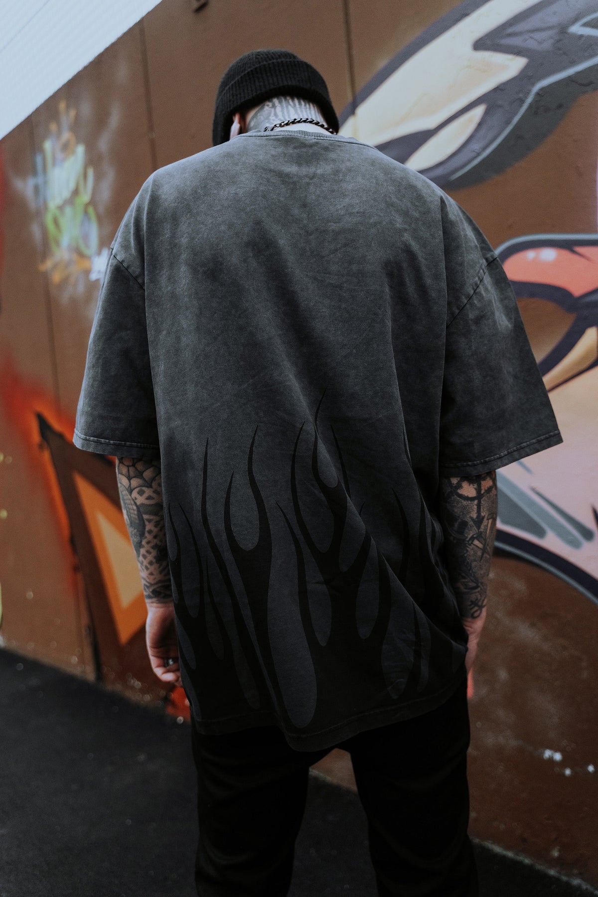Black Torch (Petrol Bleached) - Heavy Oversized T-Shirt (250GSM)
