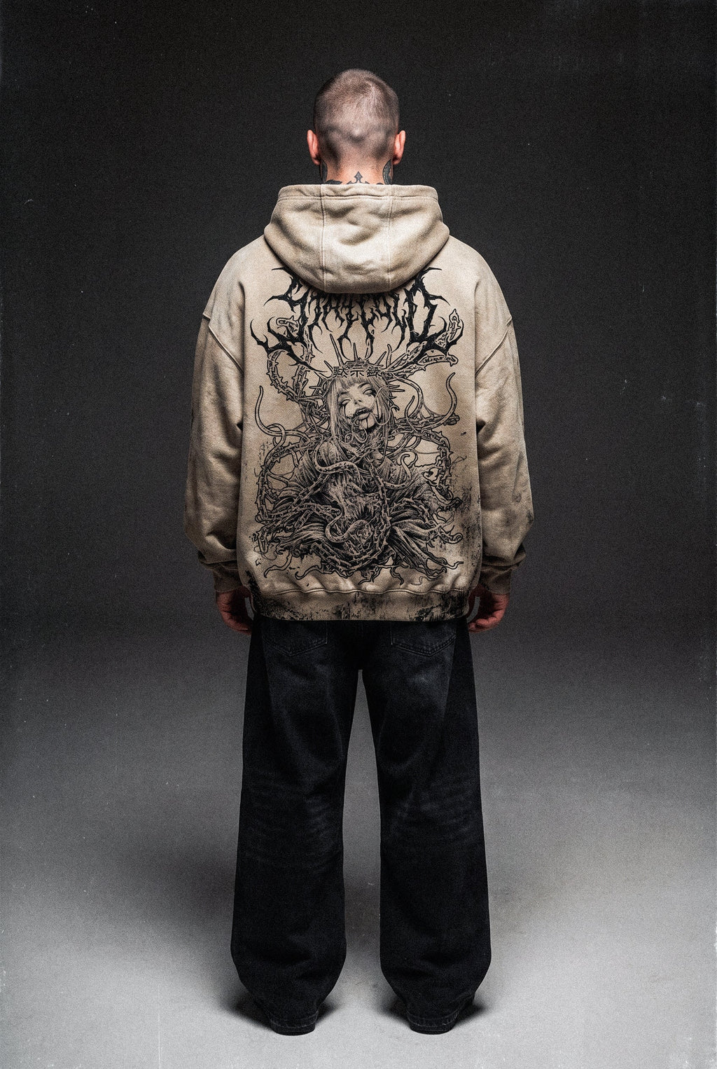 Gravewire (Beige) - Oversized Hoodie (350GSM)
